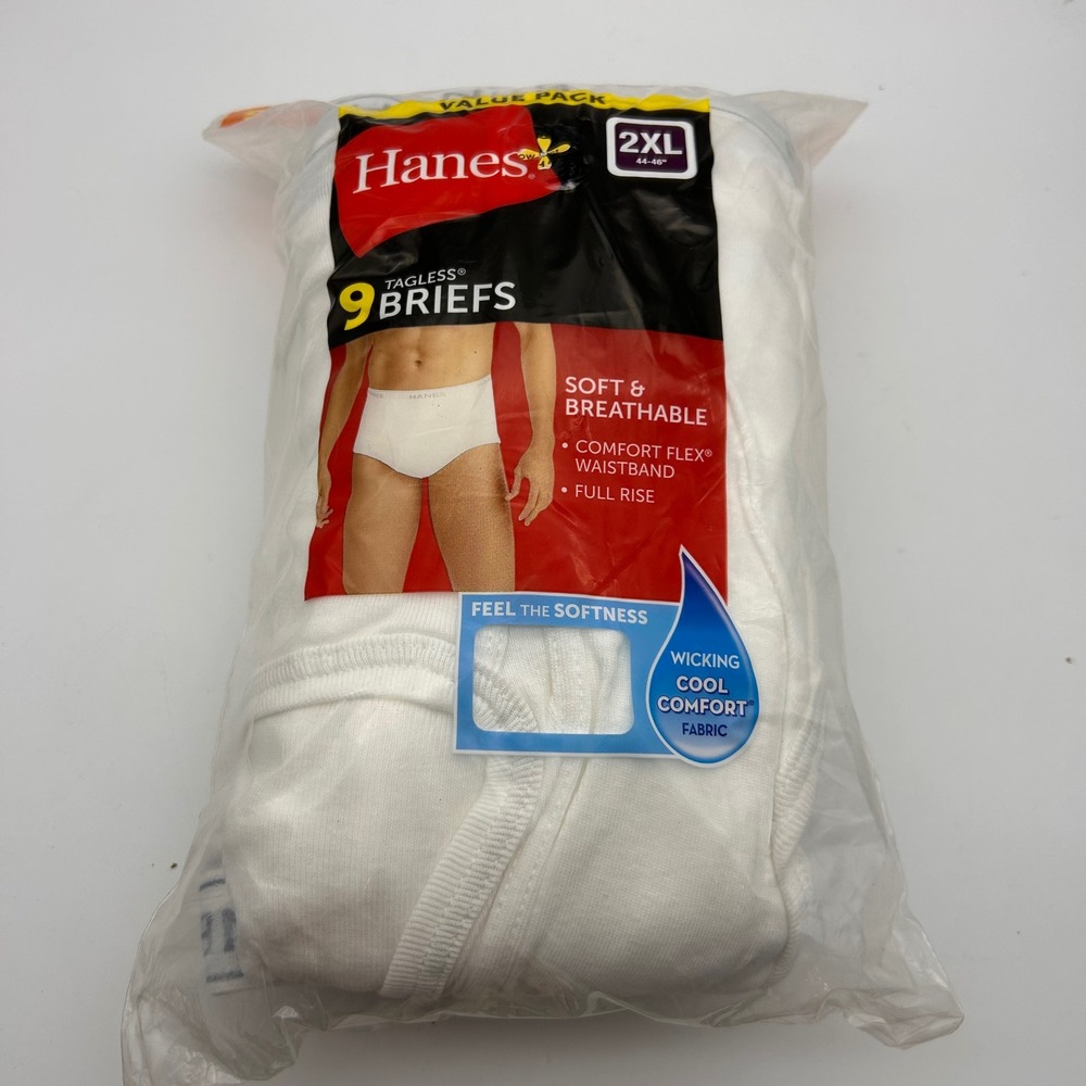 Hanes Mens 9 Pack Tagless Briefs White 100% Cotton Full Rise Underwear 2XL 44-46